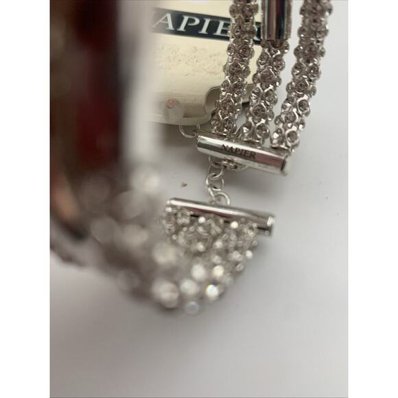 NWT NAPIER Sparkly Silver Tone 3 Row Layered Bangle Bracelet Adjustable Signed - Picture 6 of 6